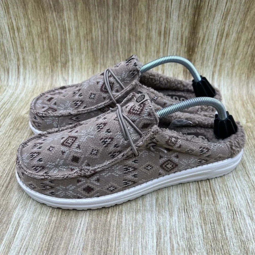 Hey Dude Wally Slip Sweater Timber Multi Mens 9 Geometric Knit Shoes Comfort NEW